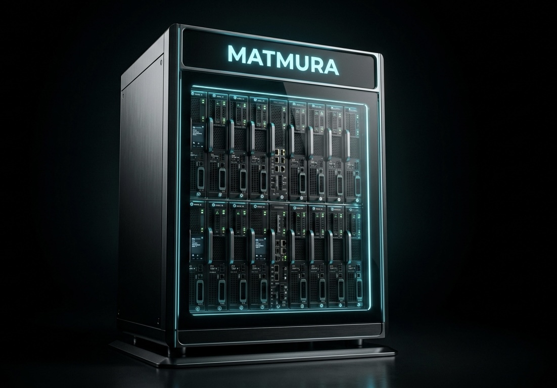 Appliance Matmura, châssis noir au cadre lumineux turquoise